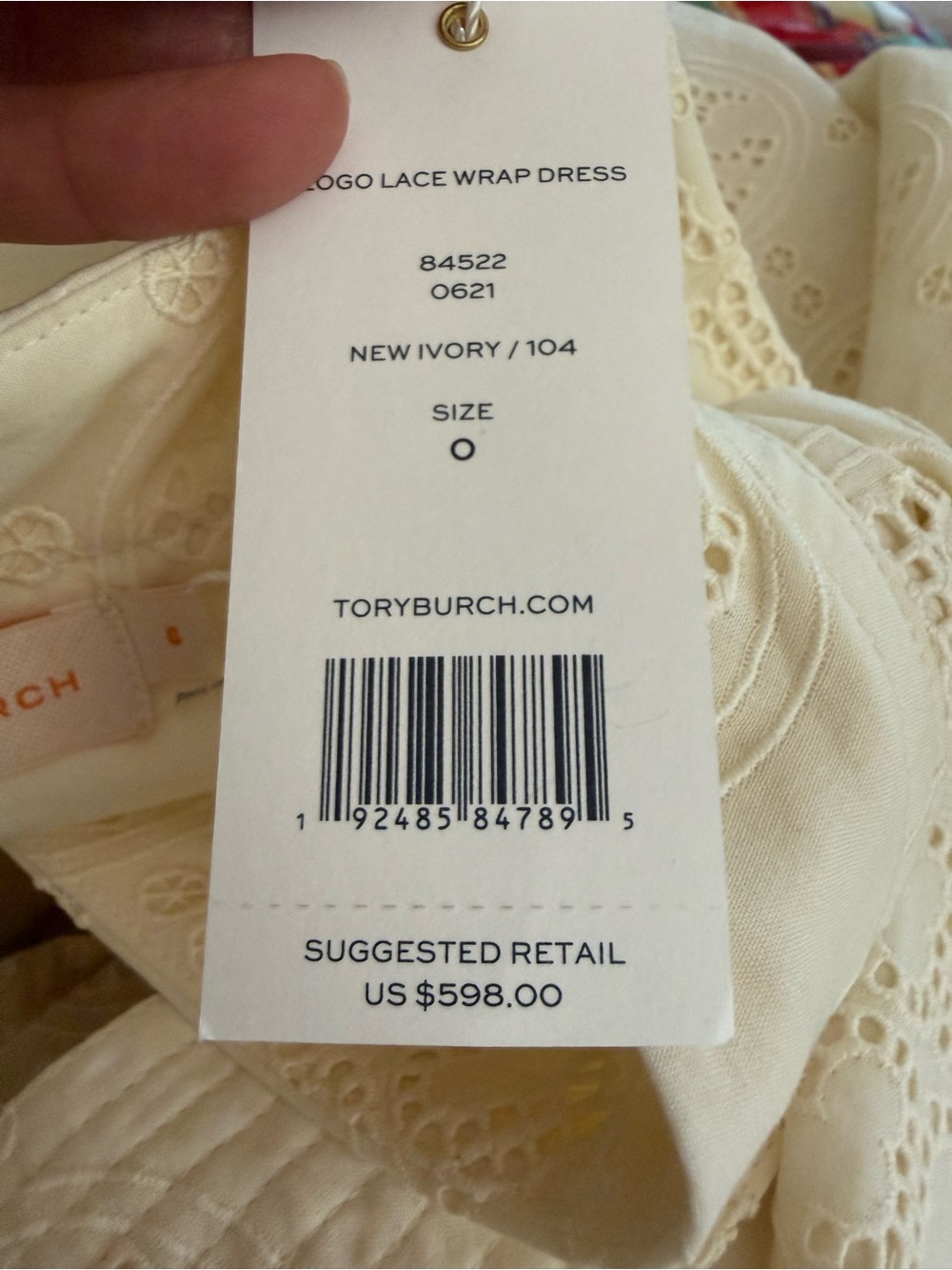 Tory Burch Sleeveless Cream Eyelet Wrap Dress with Waist Tie - Picture 6 of 8